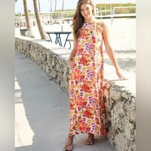 Natural Life Vibrant Floral Sleeveless Relaxed Fit Katie Maxi Dress L/XL